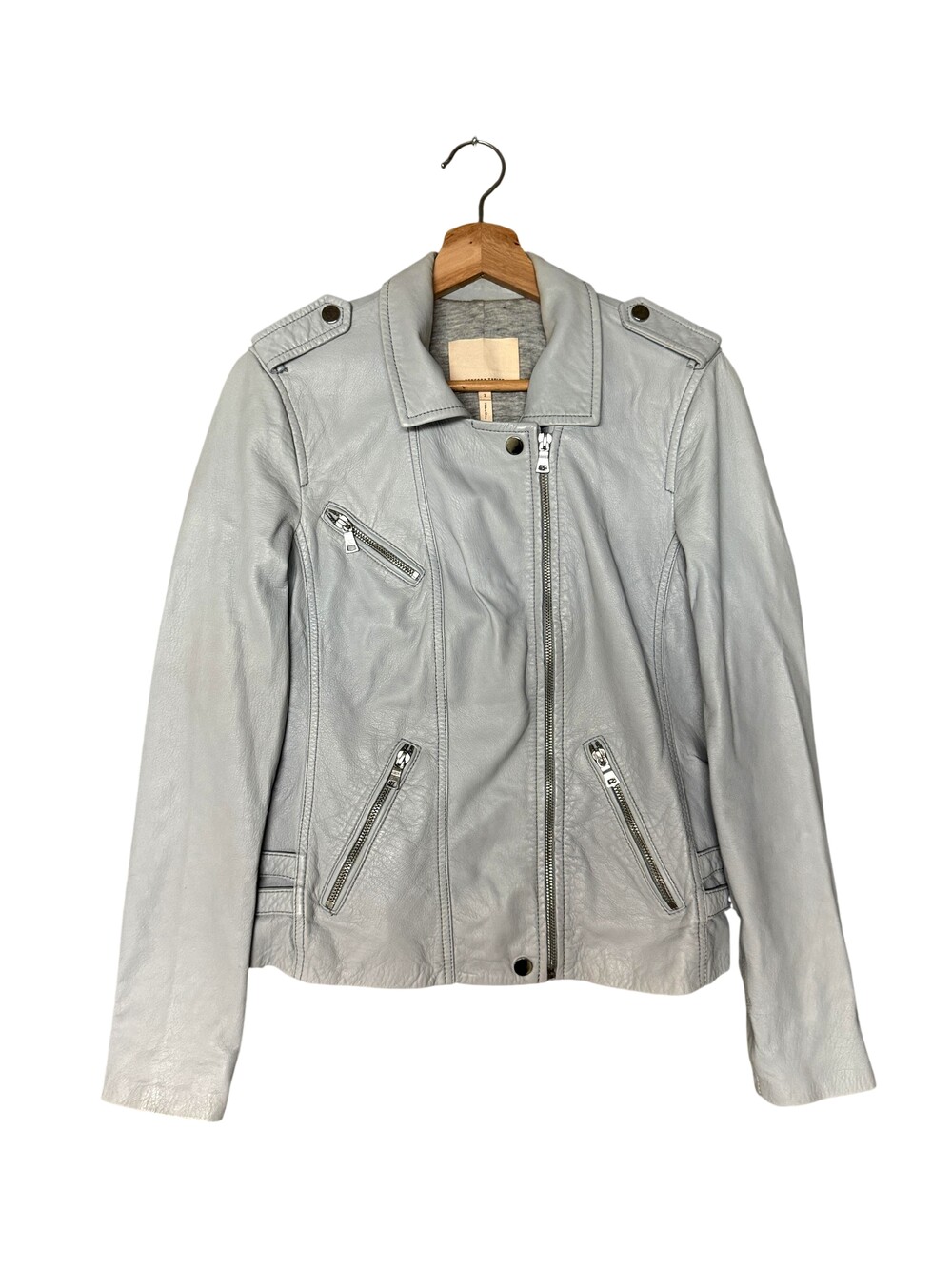 Rebecca Taylor Leather Moto Jacket Womens 2 Gray Zip Pockets Lambskin Short